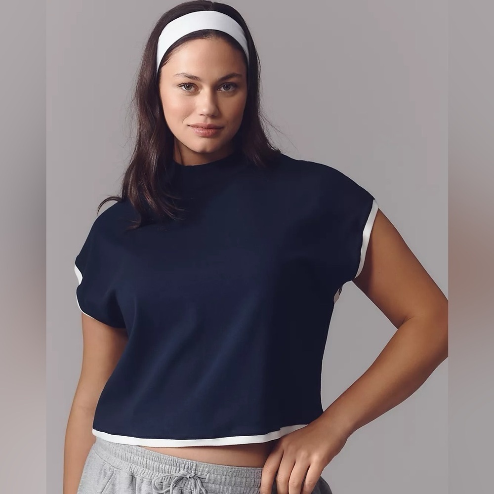 Maeve Mock Neck Shell Top Navy NWT